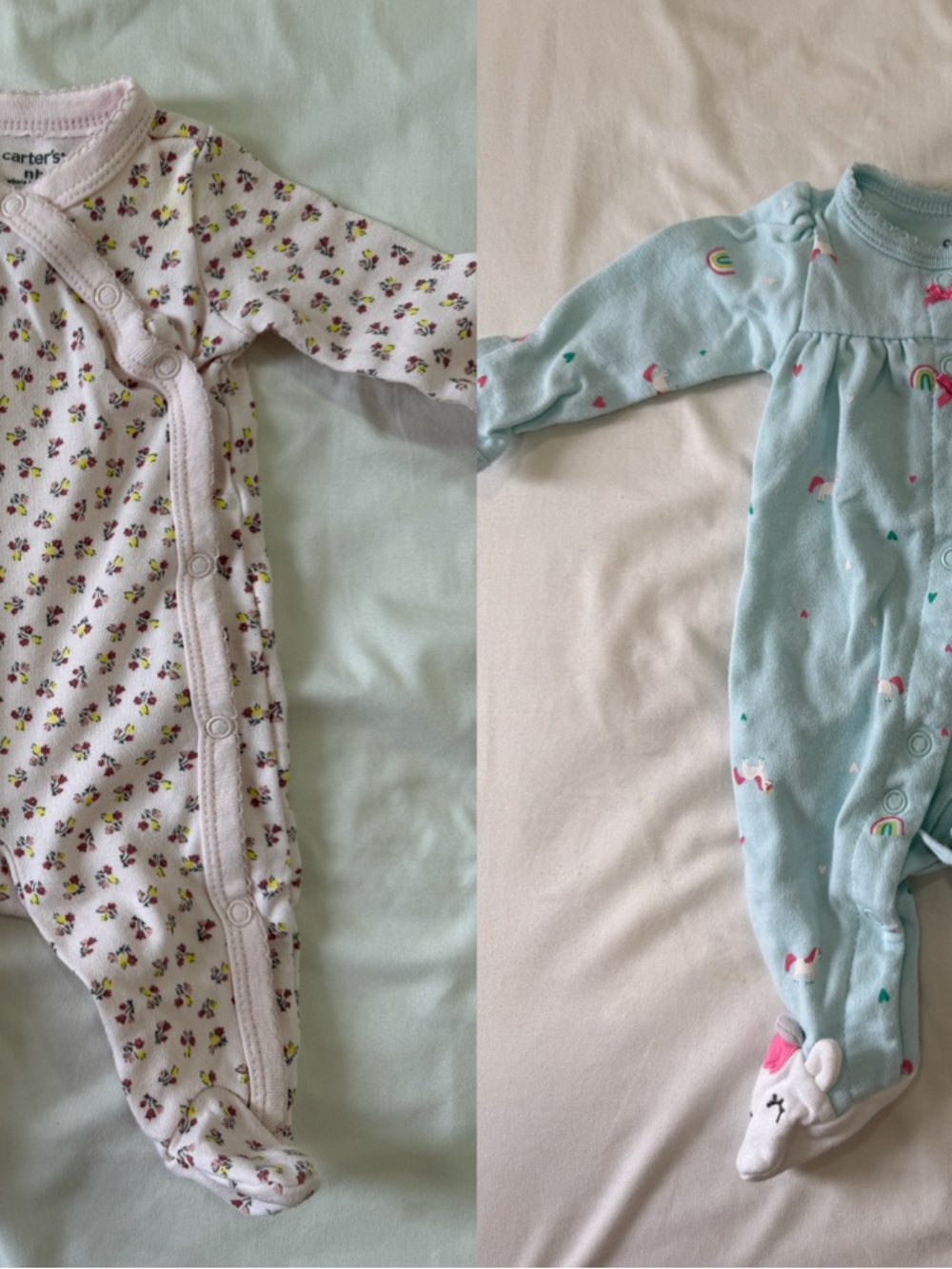 Carter's Floral & Unicorn Footie Set of Two- Newborn 0-3M